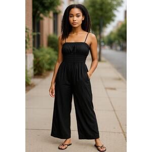 Women’s Black Linen Minimalist Jumpsuit XS Summer Casual Vacation